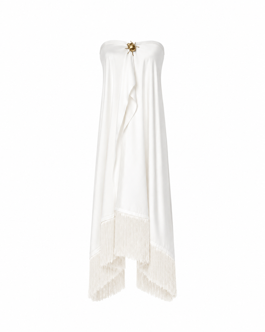 Creme Wrap Fringe Dress