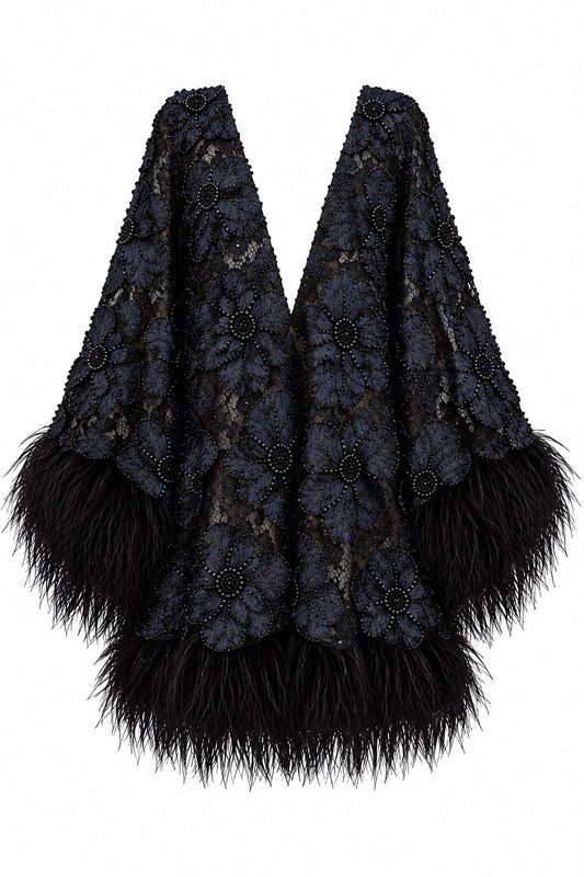 Navy Blue Feather Dress