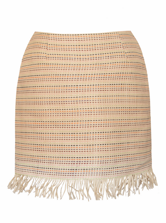 Muted Raffia Fringe Mini Skirt