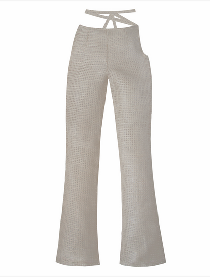 Nude Linen Mesh Pants
