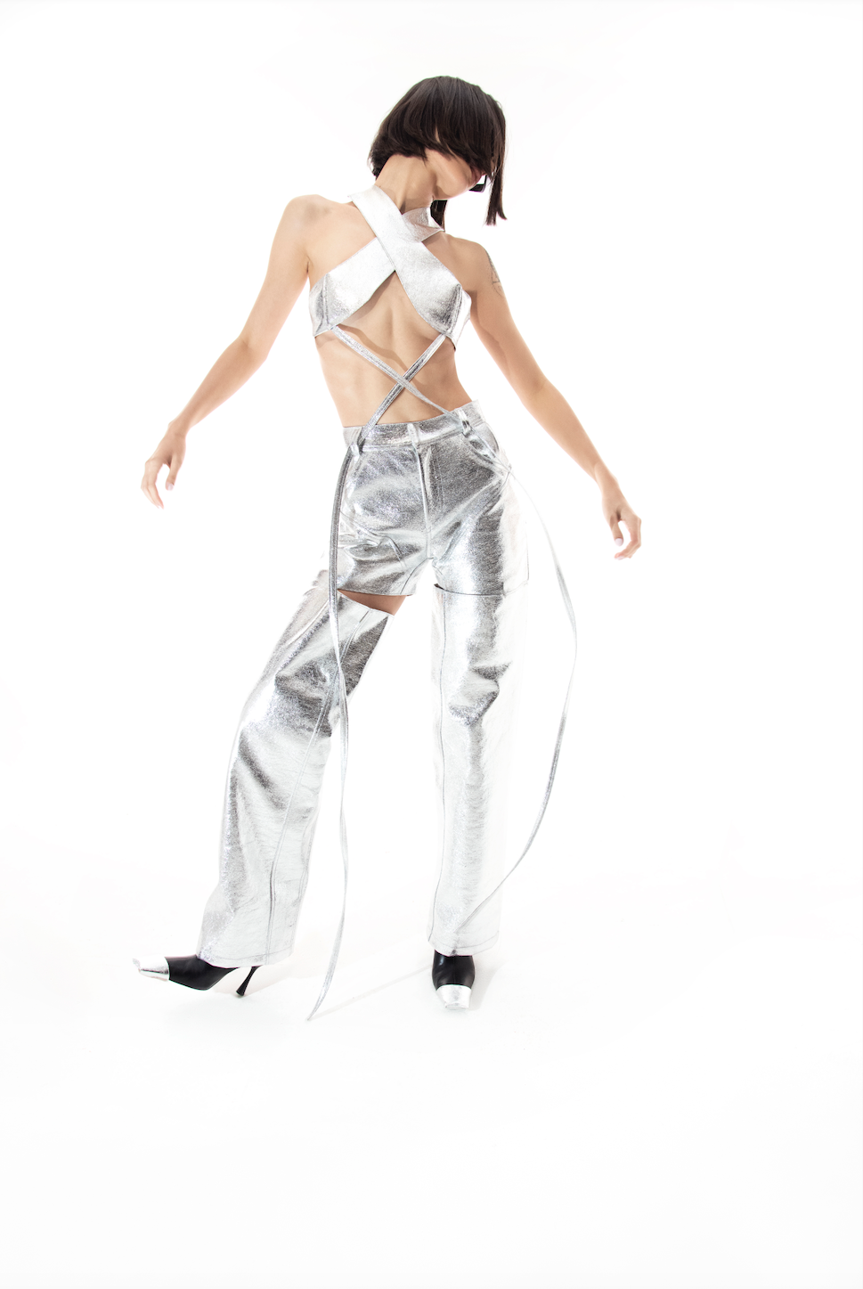 Silver Vinyl Leather Pants