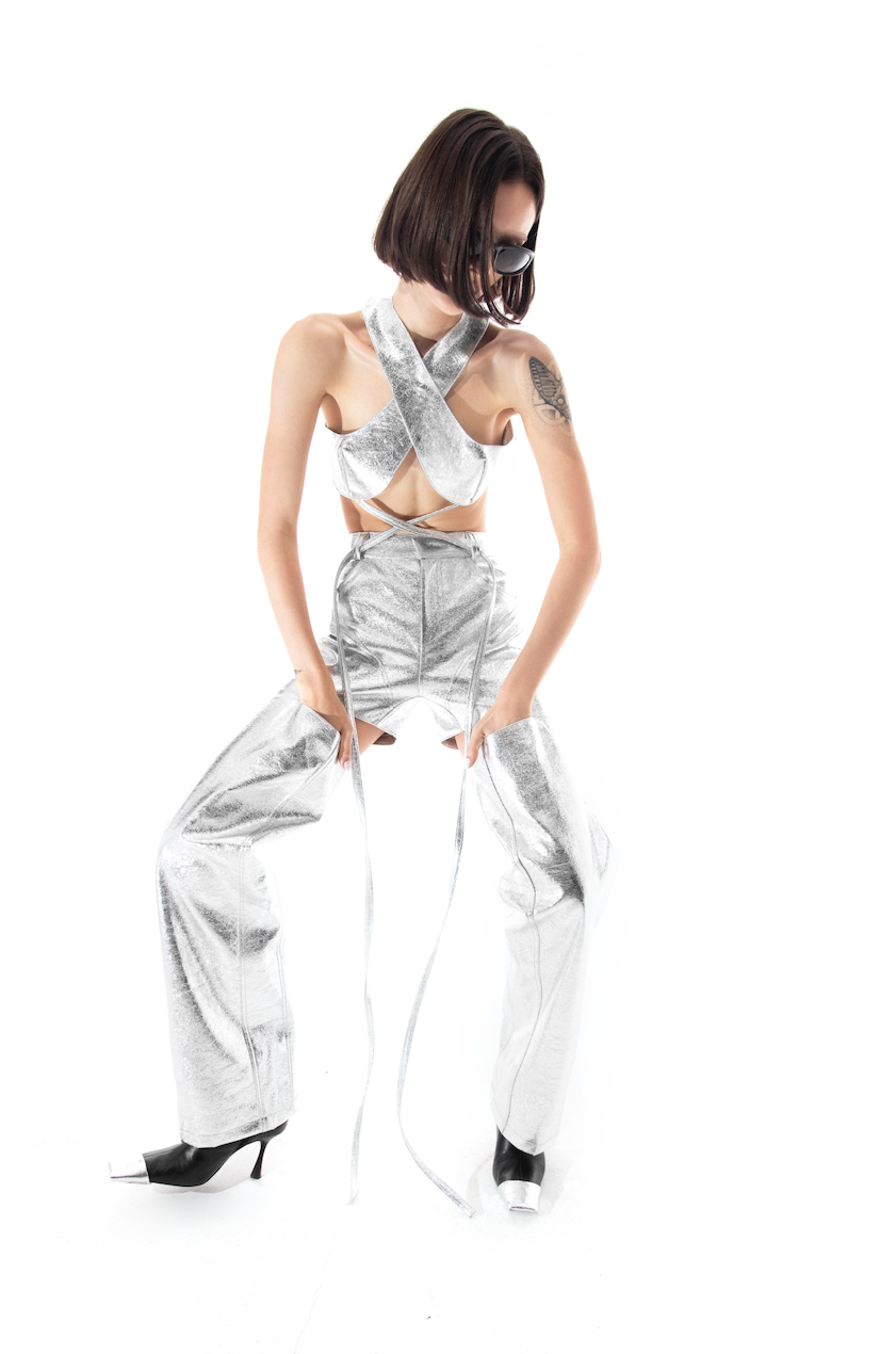 Silver Vinyl Leather Pants