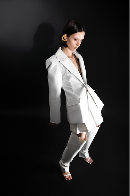 White Pleated Leather Skirt