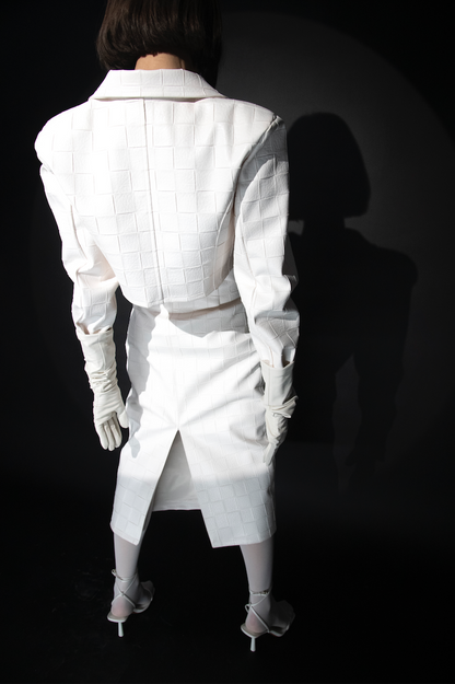 White Checkered Leather Blazer