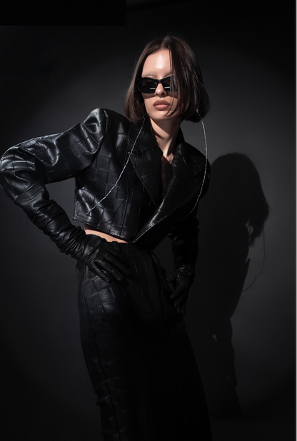 Black Checkered Leather Blazer