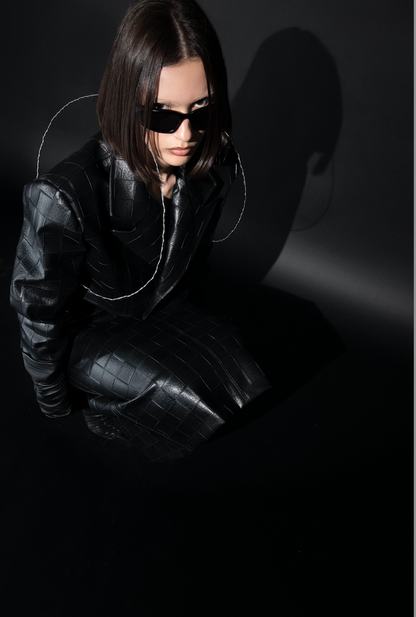 Black Checkered Leather Blazer