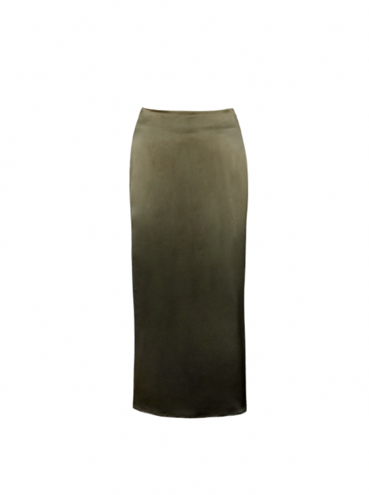 Olive Green Satin Skirt