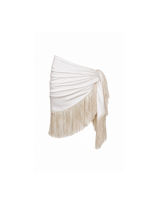 Creme Wrap Fringe Skirt