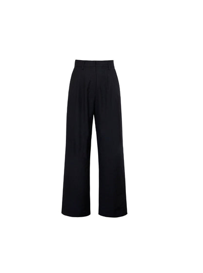 Black wide-leg pants on a white background