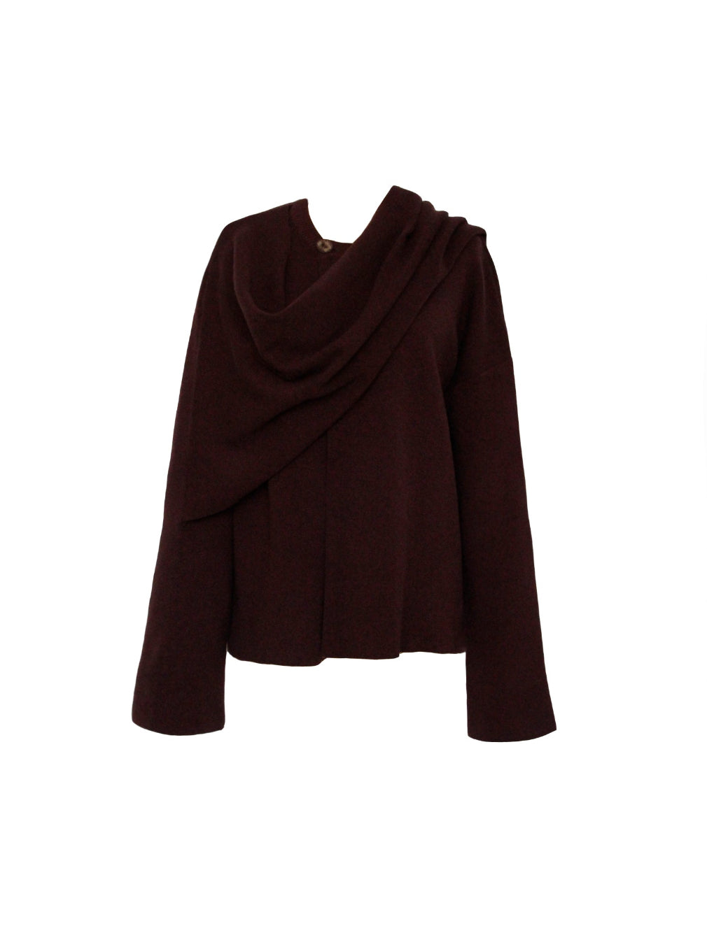 Brown draped garment on a white background