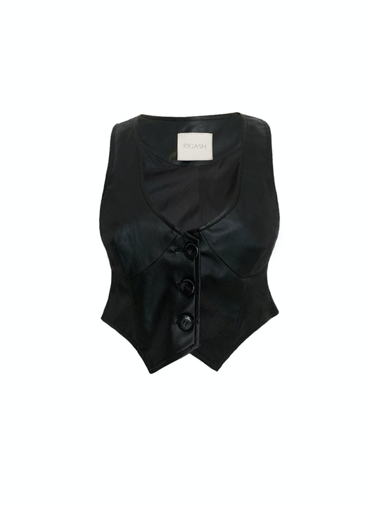 Faux Black Leather Vest