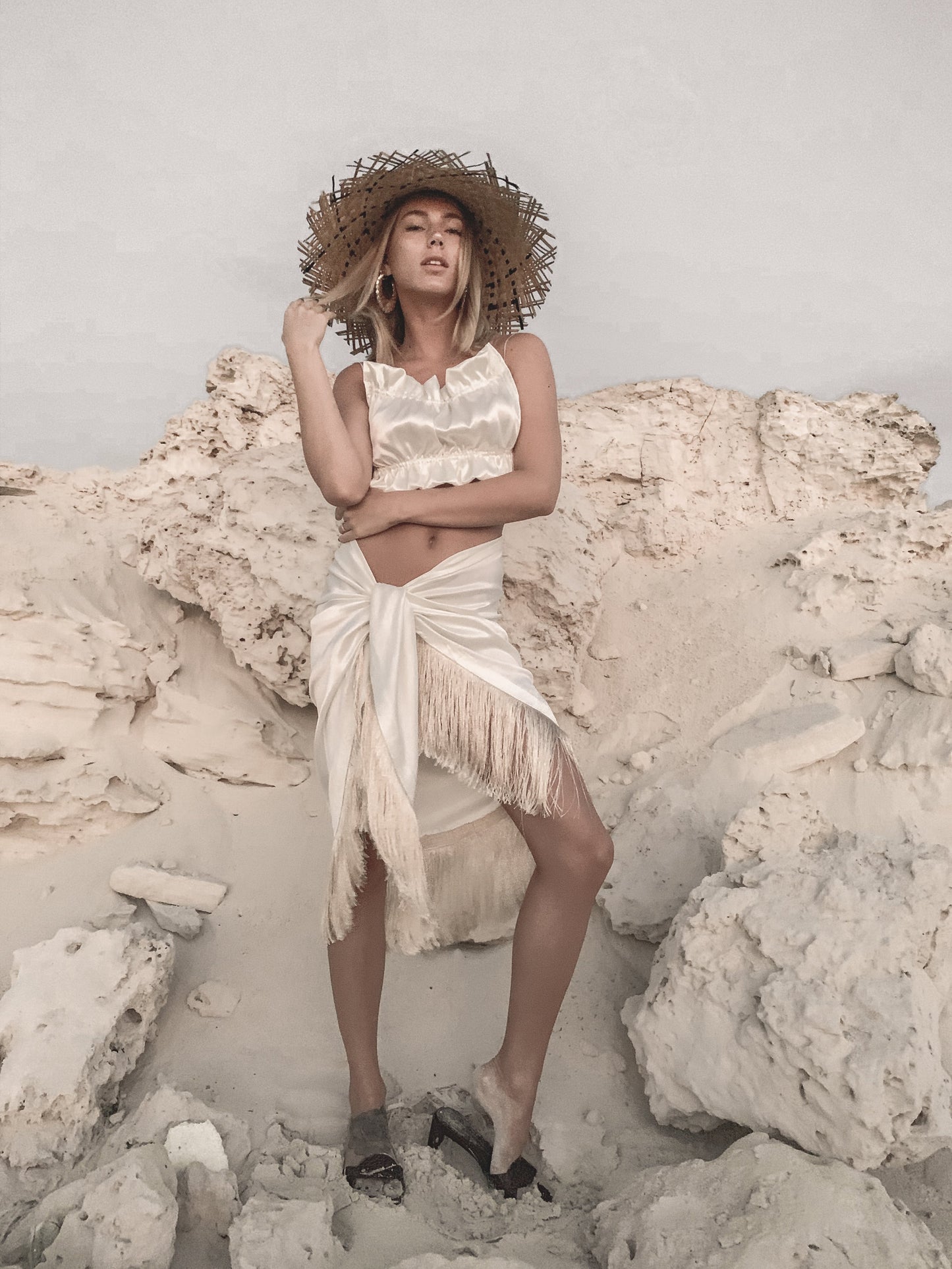Pearl White Fringe Beach Cover Up