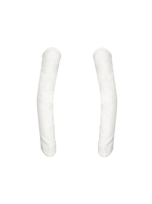 White linen arm sleeves .