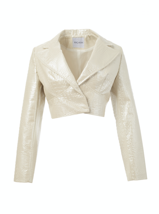 Pearl faux crocodile leather blazer with front seams. 