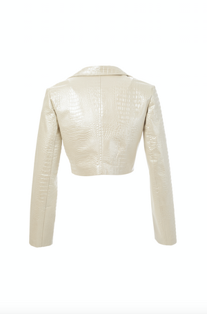 Pearl faux crocodile leather blazer with front seams. 