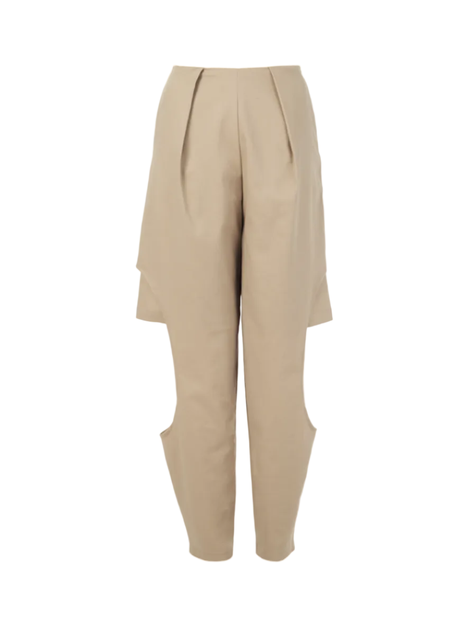 Nude gabardine two layered pant/shorts with side cut outs.