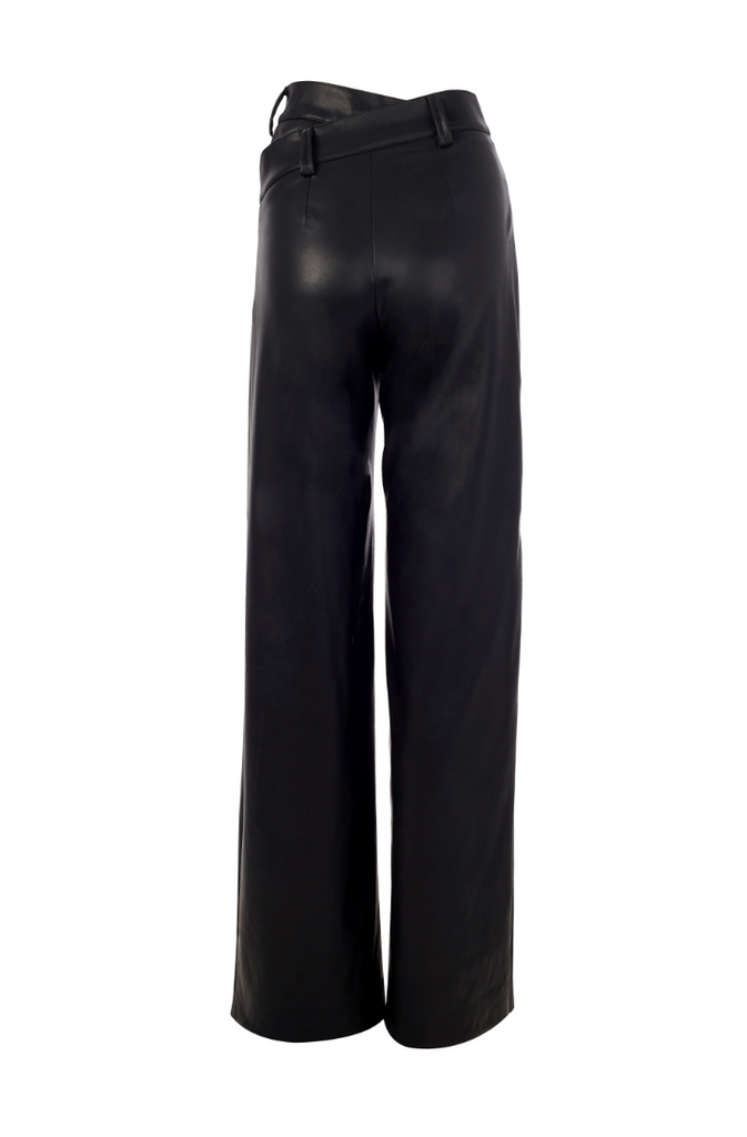 Asymmetrical Double Waistband Leather Pants – Rigash