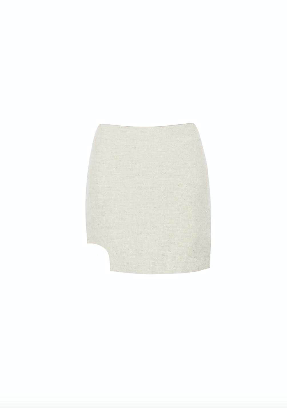 Dipped waist mini skirt in Nude with side round slit.