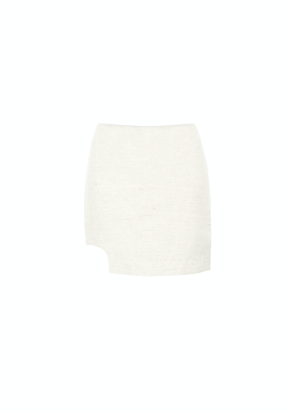 Dipped waist mini skirt in white with side round slit.