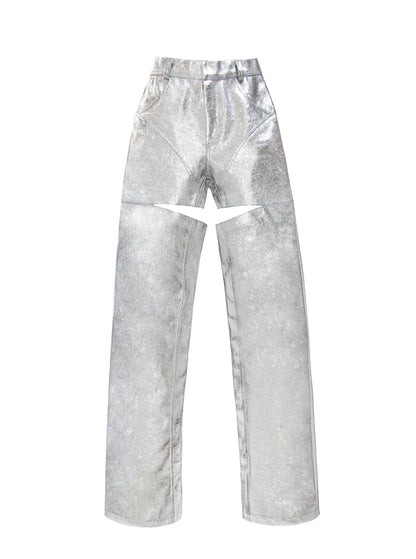 Silver Vinyl Leather Pants