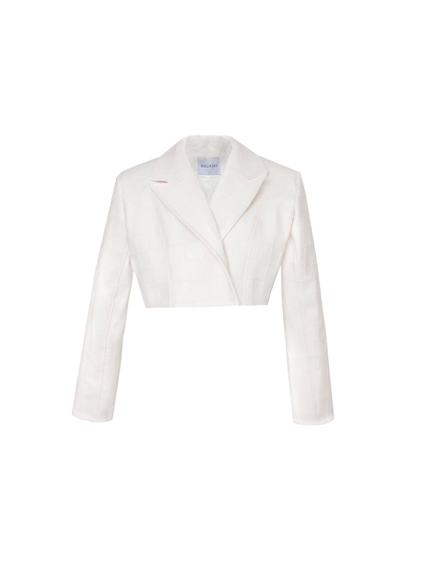 White checkered embossed cropped leather blazer.