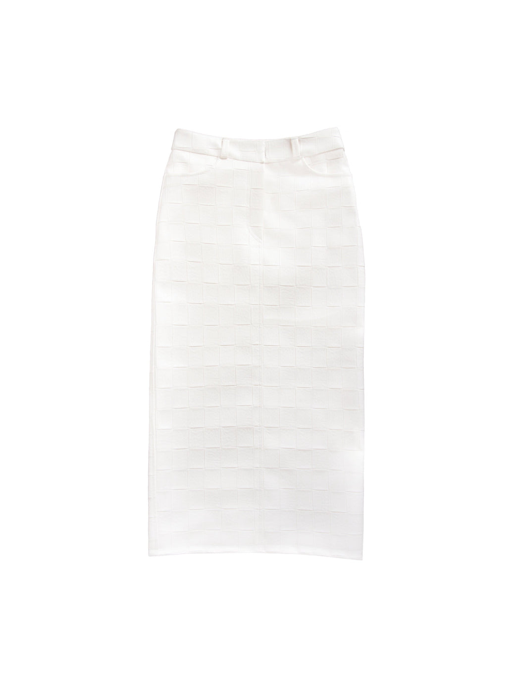 White check embossed leather pencil skirt.