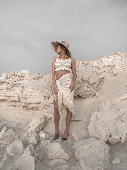 Pearl White Fringe Beach Cover Up