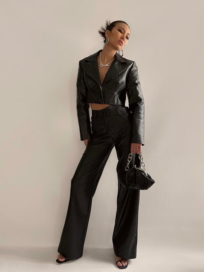 Double waistband leather Pants